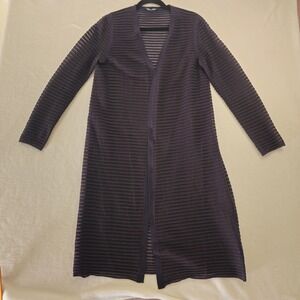 Lafayette 148 New York Sheer Stripe Duster Cardigan Cover Up M Navy Blue